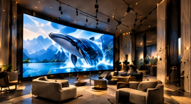A 3D whale on a living room screen